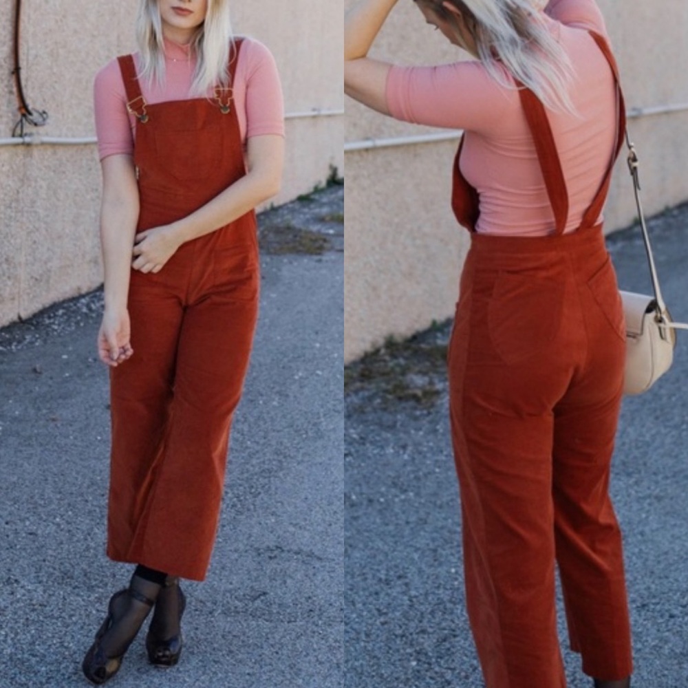 Lykke Wullf Rust Orange Red Corduroy Dusty Overalls - Small